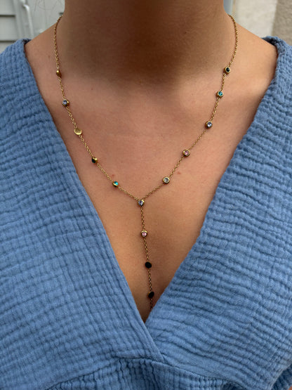 Collier en Y Irisa - Pierres Rondes Colorées & Doré