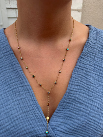 Collier en Y Irisa - Pierres Rondes Colorées & Doré