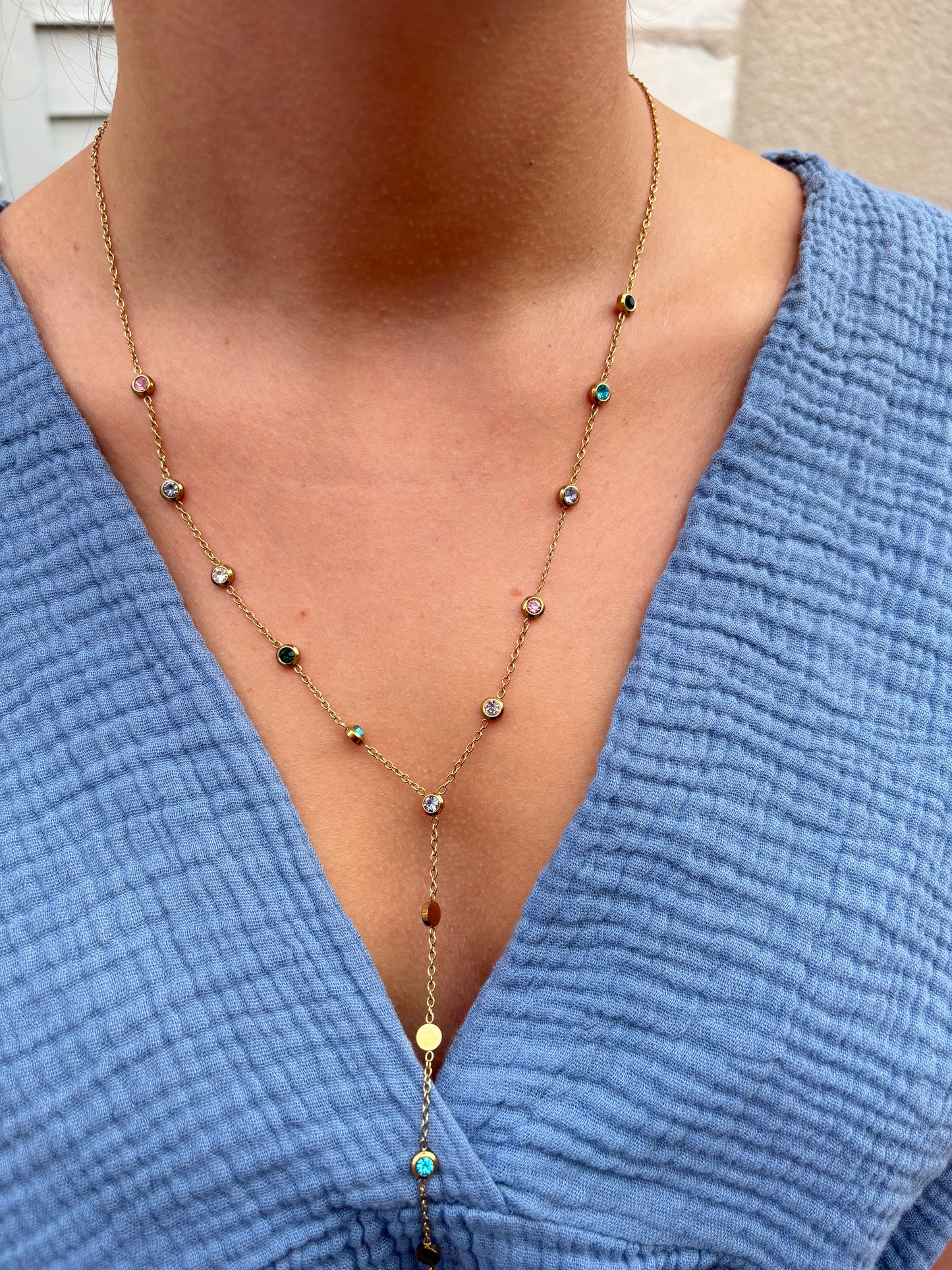 Collier en Y Irisa - Pierres Rondes Colorées & Doré