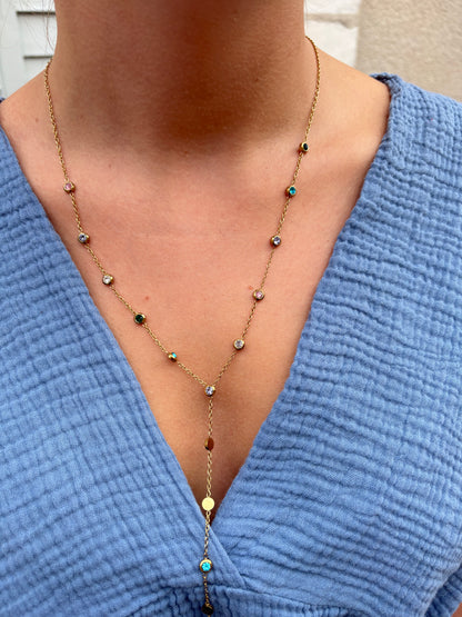 Collier en Y Irisa - Pierres Rondes Colorées & Doré