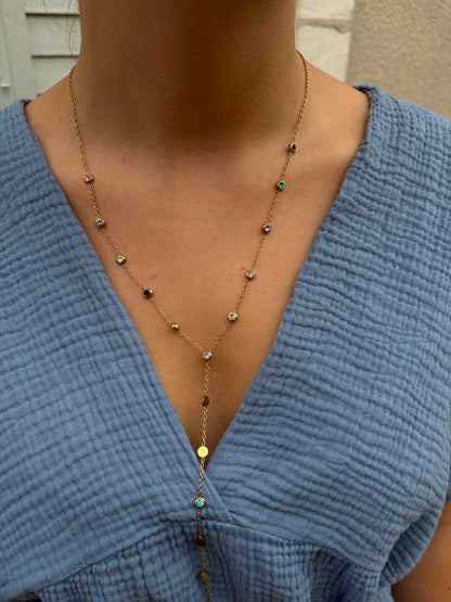Collier en Y Irisa - Pierres Rondes Colorées & Doré