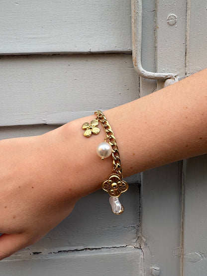 Bracelet Charms Chloé - Maille Épaisse et Trèfles