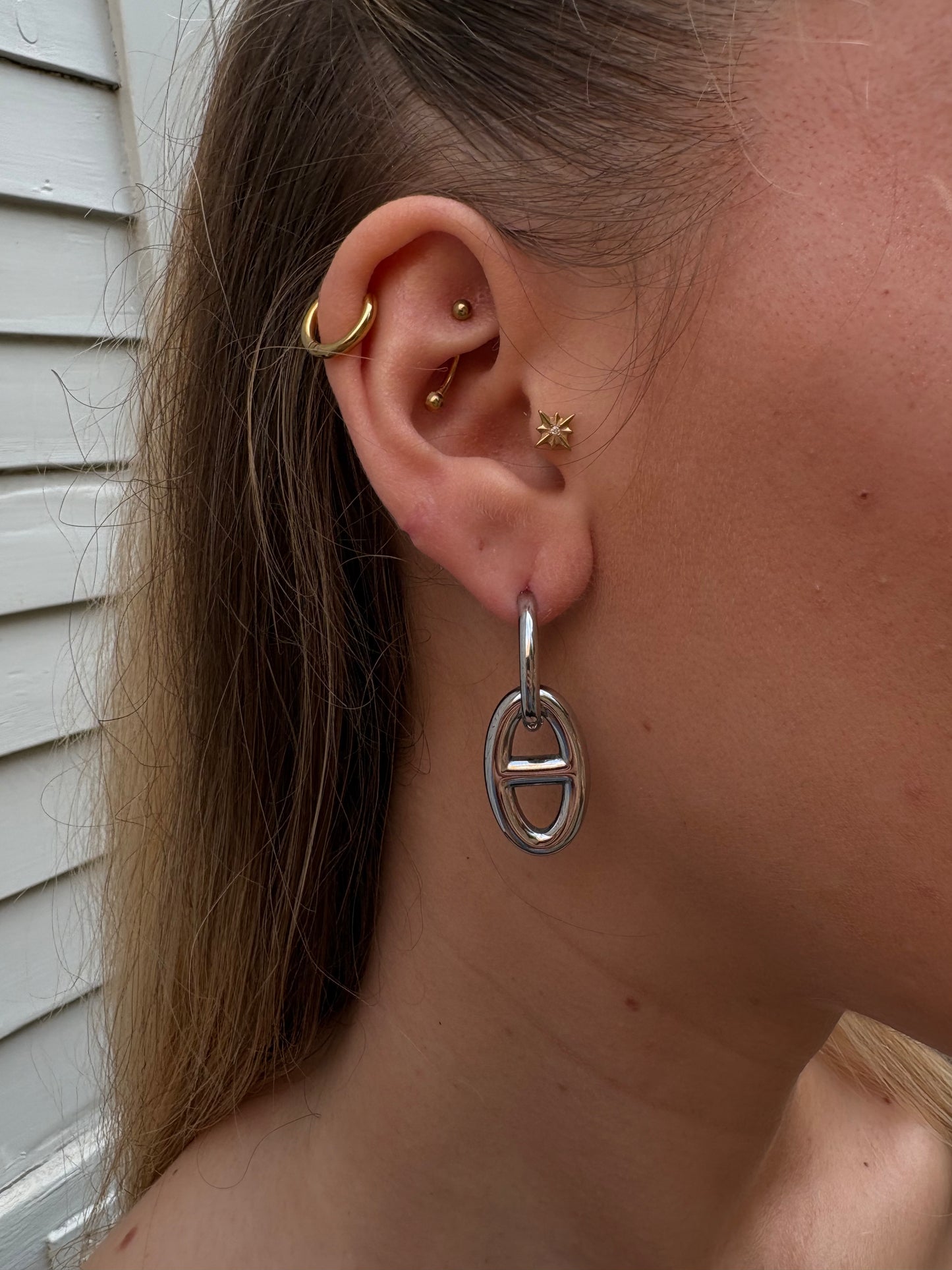 Boucles d'oreilles Romy - Anneau et Maillon Pendant