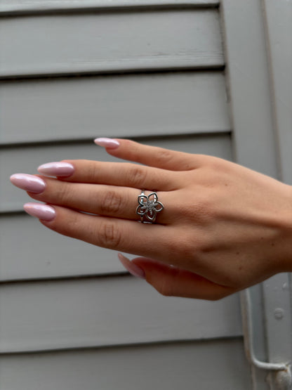 Bague Anti-Stress Maïa - Fleur Ajourée & Étoile Rotative Strass