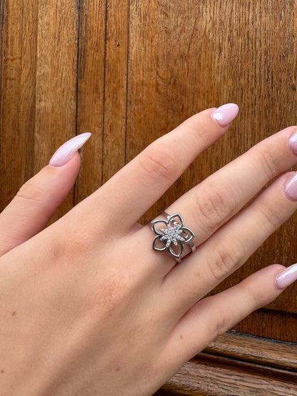 Bague Anti-Stress Maïa - Fleur Ajourée & Étoile Rotative Strass