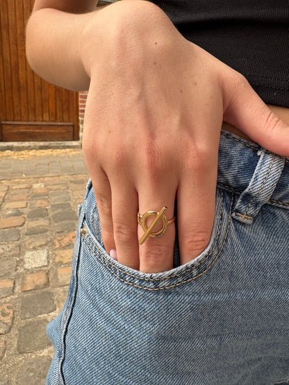 Bague Ajustable Mia - Fermoir en T Doré