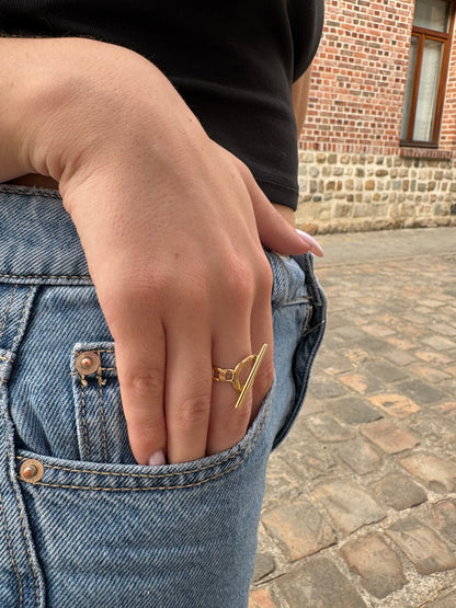 Bague Ajustable Mia - Fermoir en T Doré