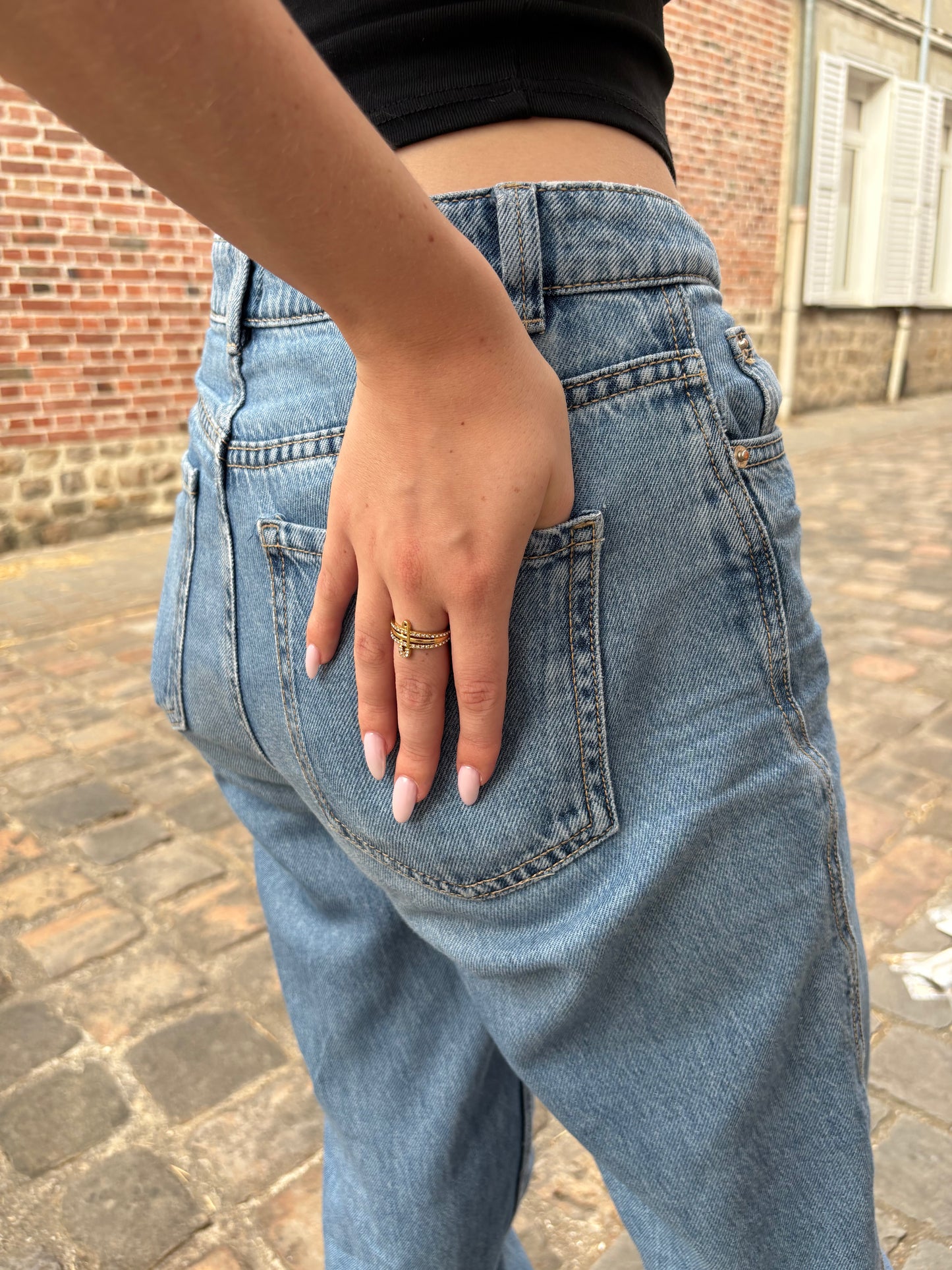 Bague Cara - Triple Anneau et Épingle Sertie de Strass