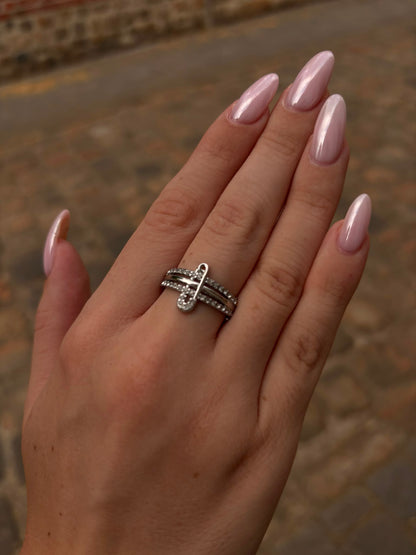 Bague Cara - Triple Anneau et Épingle Sertie de Strass